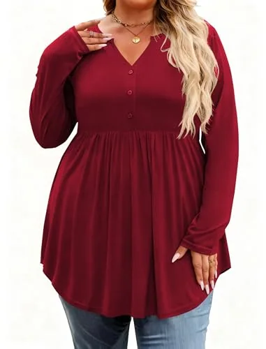 Long-Sleeve Henley Top, Burgundy