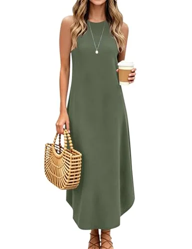 Sleeveless Halter Maxi Dress II, Olive Green