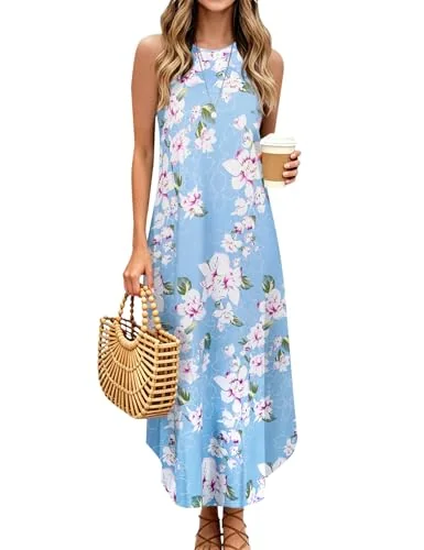 Halter Maxi Dress, Floral Light Blue