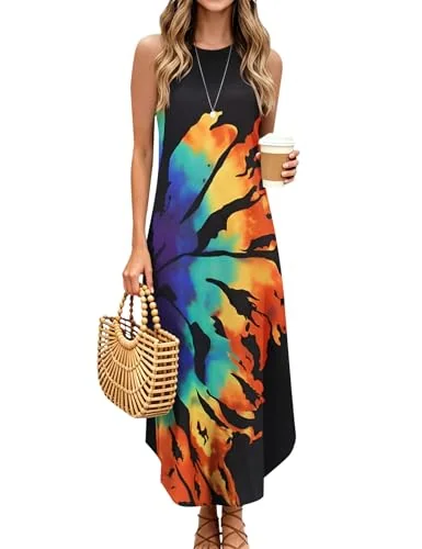 Sleeveless Halter Maxi Dress II, Black Rainbow