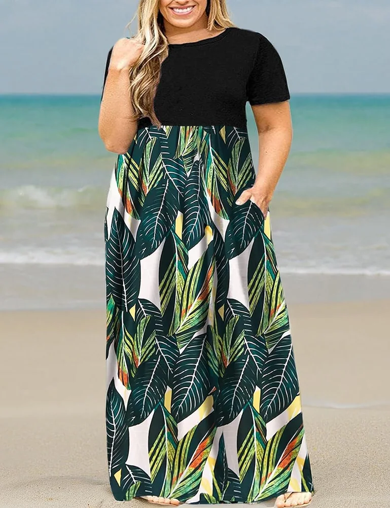 Round Neck Dress, Green Leaf