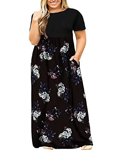 Round Neck Dress, Patchwork Purple Floral
