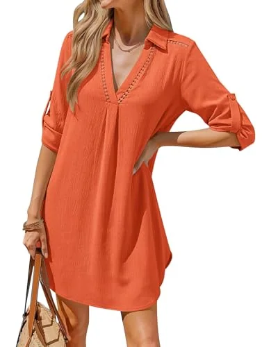 Collar Cover-Up Shirt, Orange