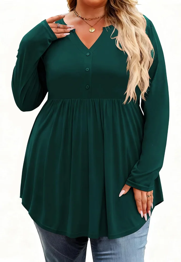 Long-Sleeve Henley Blouse II, Green