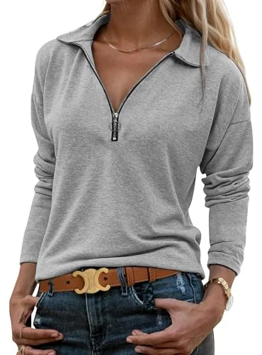 Long-Sleeve Collar Top, Grey