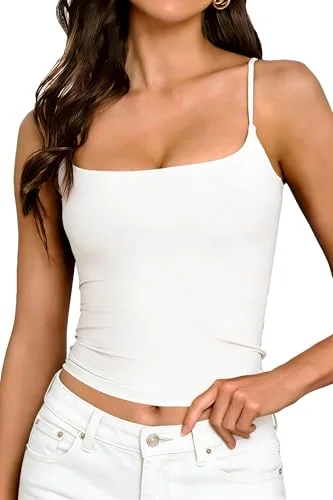 Sleeveless Square Neck Tank Top, White