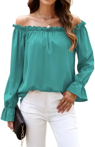 Off-the-Shoulder Blouse, Teal