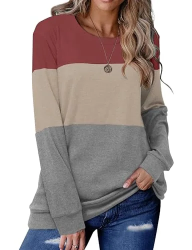 Long-Sleeve Crew Neck Tunic Top, Red Khaki