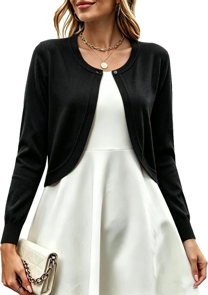 Long-Sleeve Cropped Cardigan IV, Black