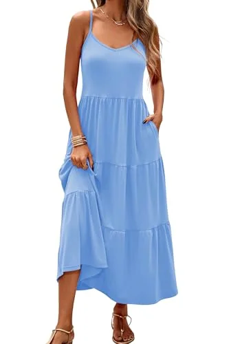 V-Neck Maxi Dress, Light Blue
