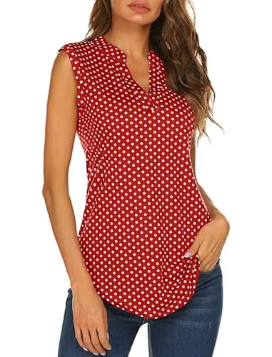 Sleeveless Henley Top, Red