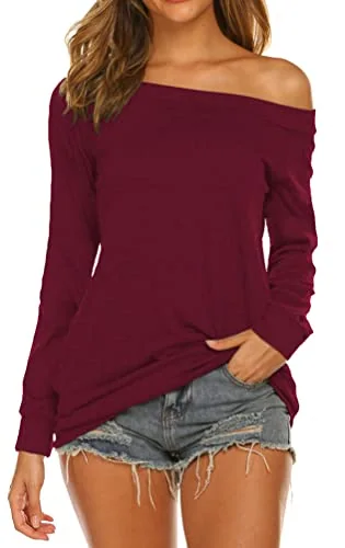 Long-Sleeve Boat Neck Blouse, Burgundy