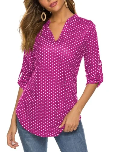 3/4-Sleeve Henley Top II, Hot Pink