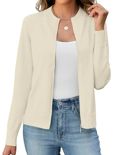 Long-Sleeve Crew Neck Sweater, Beige