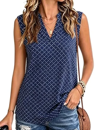 Sleeveless Henley Top, Navy Blue
