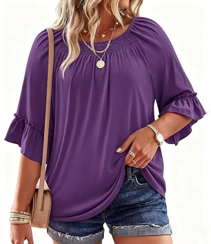 3/4-Sleeve Crew Neck Top II, Purple