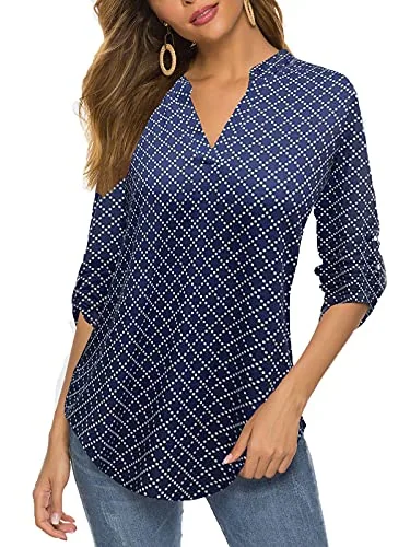 3/4-Sleeve Henley Tunic Top, Navy Blue