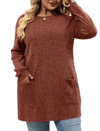 Long-Sleeve Crew Neck Top IV, Caramel
