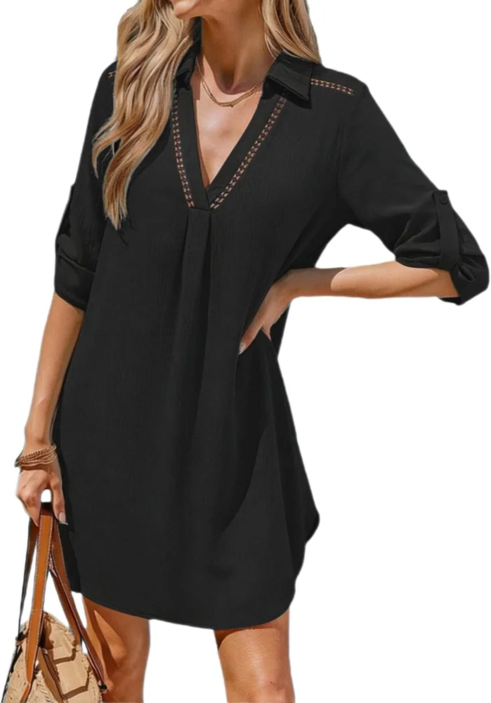 Collar Swim Cover-Up, Black