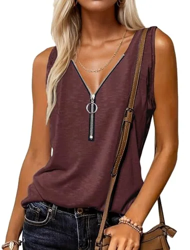 Sleeveless Tank Top, Wine Red