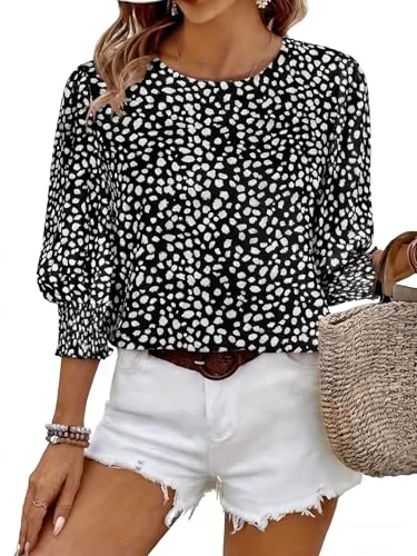 3/4-Sleeve Crew Neck Top, Black
