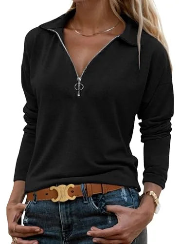 Long-Sleeve Collar Top, Black