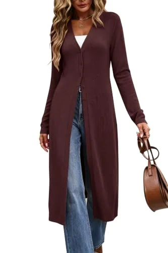 Duster Cardigan, Brown Burgundy