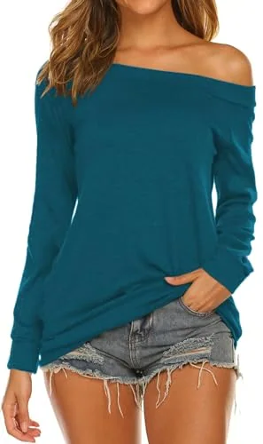 Long-Sleeve Boat Neck Tunic Top, Peacock Blue
