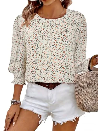 3/4-Sleeve Crew Neck Top IV, Red And Green
