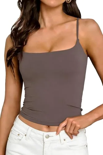 Sleeveless Square Neck Tank Top, Brown