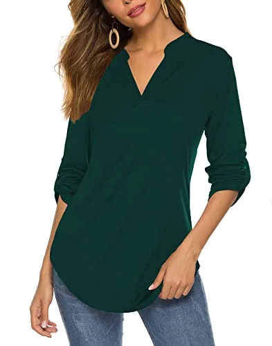 3/4-Sleeve Henley Tunic Top, Dark Cyan