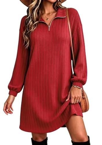 Long-Sleeve Dress, Red