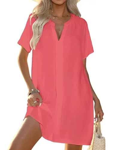 V-Neck Swim Cover-Up II, Watermelon Red