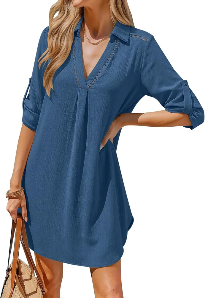 Collar Cover-Up Shirt, Haze Blue