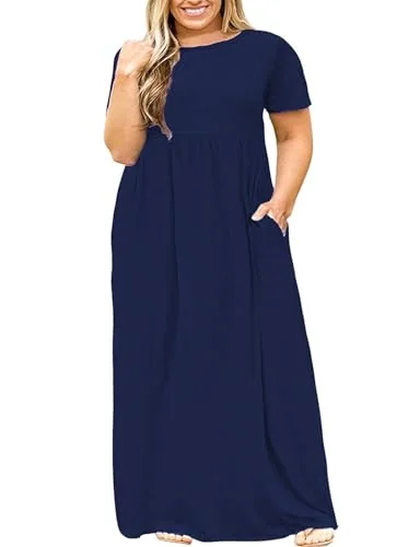 Round Neck Maxi Dress, Navy Blue