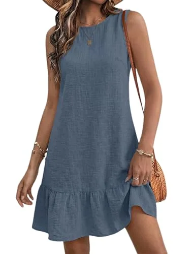 Crew Neck Mini Dress, Blue Gray