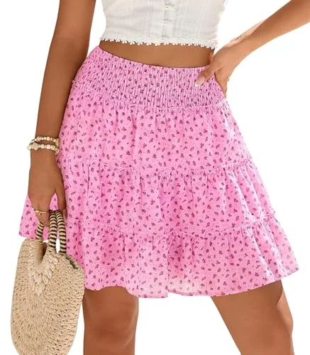 Mini Skirt II, Hot Pink Red Floral