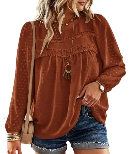 Long-Sleeve Round Neck Top, Orange