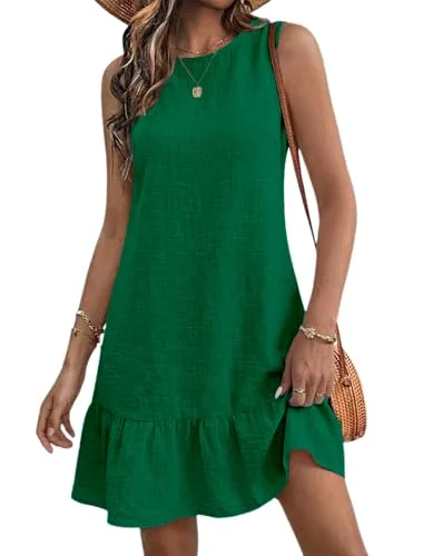 Sleeveless Crew Neck Mini Dress, Green