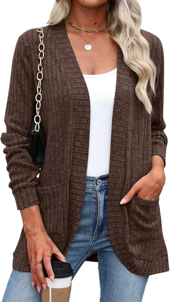 Long-Sleeve Cardigan, Brown