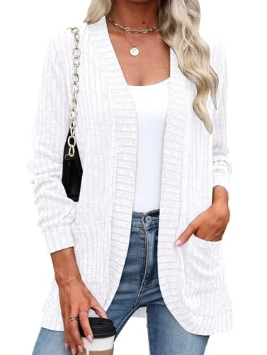 Long-Sleeve Cardigan, White