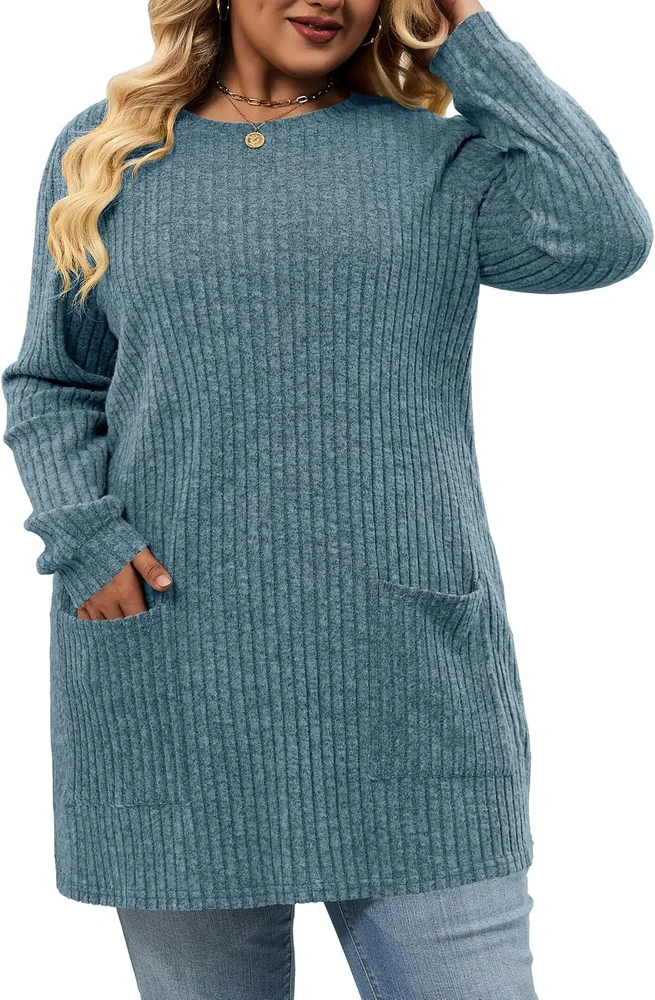 Crew Neck Tunic Top, Blue