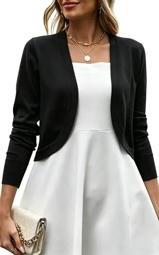 Long-Sleeve Cropped Cardigan V, Black