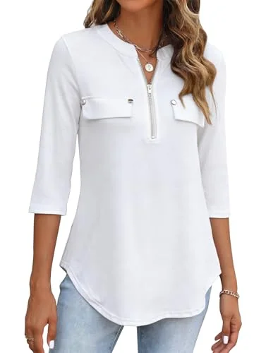 3/4-Sleeve Top, White
