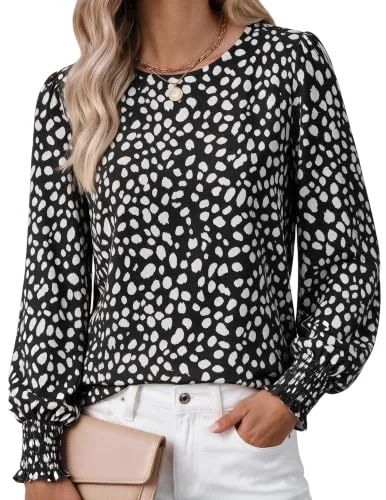 Long-Sleeve Crew Neck Blouse, Black