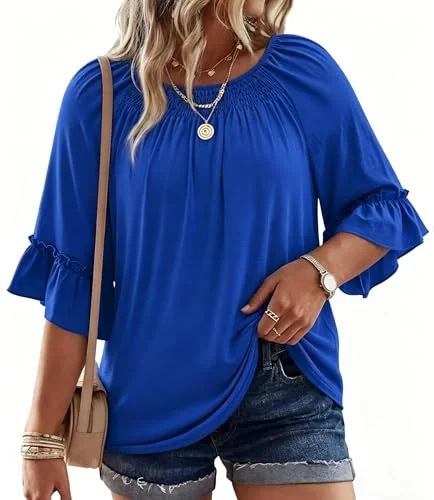 Round Neck Blouse, Royal Blue