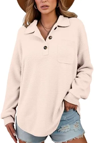 Long-Sleeve Collar Tunic Top, Beige