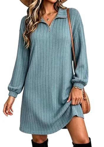 Long-Sleeve Dress, Blue