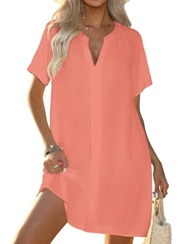 V-Neck Cover-Up Dress, Coral