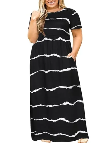 Round Neck Tee, Black White Striped